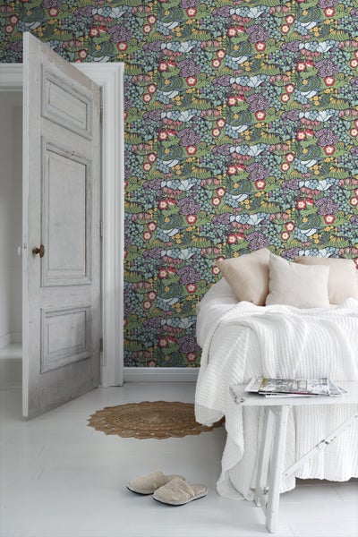 Borastapeter Tapete Blumen im Matisse-Stil Graublau - 53 cm x 10.05 m - 660598