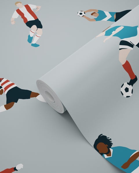 ESTAhome Tapete Fußballspieler Hellblau - 50 x 900 cm - 131555
