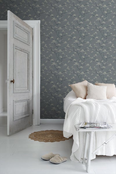 Borastapeter Tapete Blätter Graublau - 53 cm x 10.05 m - 660288