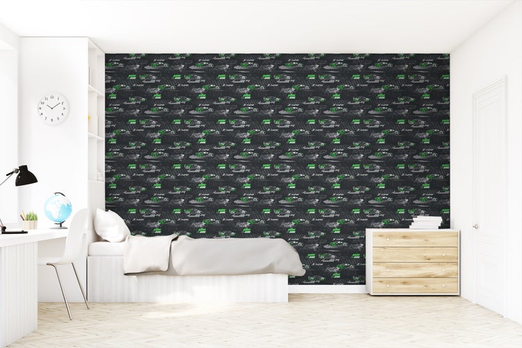 Sanders und Sanders Tapete Rennwagen Grün und Schwarz-Weiß - 50 x 900 cm - 935362