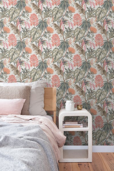 Sanders und Sanders Tapete tropische Blätter Graugrün und Orange - 53 cm x 10,05 m - 640735