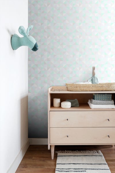 Origin Wallcoverings Tapete Dreiecke Pastellviolett, Pastell Mintgrün, Silbergrau und Pastellblau - 53 cm x 10.05 m - 337205