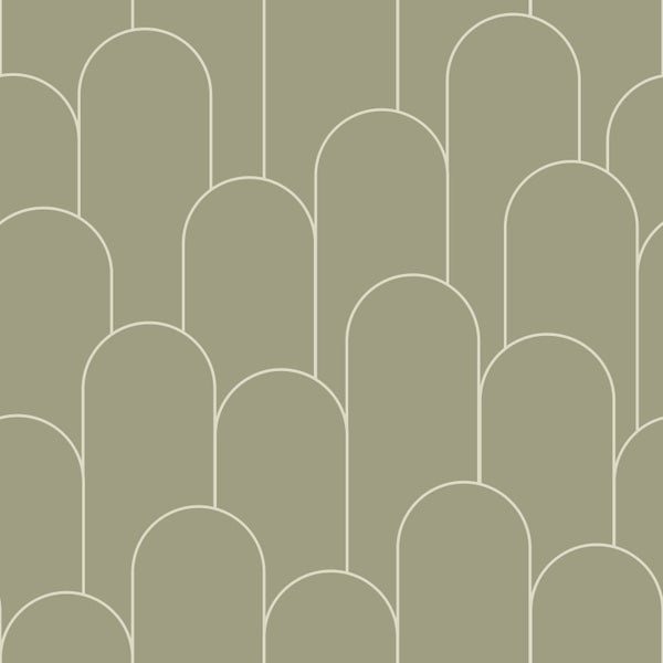 ESTAhome Tapete Art Decó Muster Khaki-Grün - 50 x 900 cm - 139655