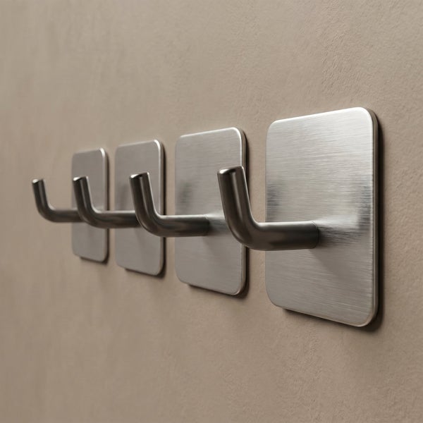 Vier quadratische Klebehaken aus Metall zur Wandmontage für Handtücher oder Kleidung