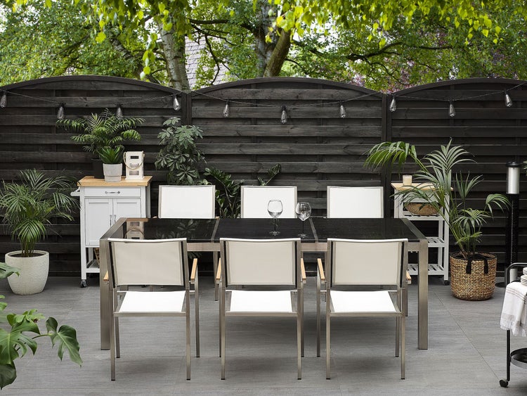 Gartentisch GROSSETO 220 cm 100 cm Polierter Granit Grau