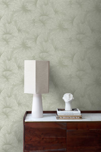 Origin Wallcoverings Tapete 3D Muster Blätter Graugrün - 53 cm x 10.05 m - 348008