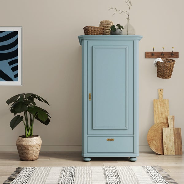 MissPompadour seidenmatte Holzfarbe - Blau mit Grau - 1 L, Möbelfarbe ohne Schleifen - Farbe für Holz, Metall, Kunststoff - Holzlack, Möbellack schnelltrocknend mit hoher Deckkraft