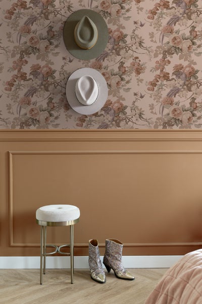 ESTAhome Tapete Blumen und Vögel Altrosa - 50 x 900 cm - 139809