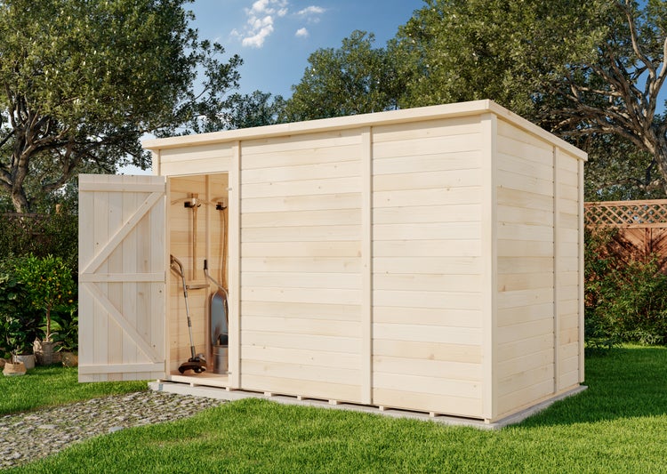 Storehaus Gerätehaus Stefano Gerätehaus aus Holz, Geräteschrank mit 12 mm Wandstärke, Gartenhaus, Naturbelassen 3,1x1,9m