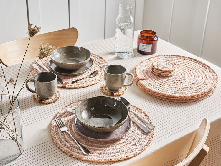 Tischset mit Untersetzern 12-teilig QUININE Naturfarben Jute