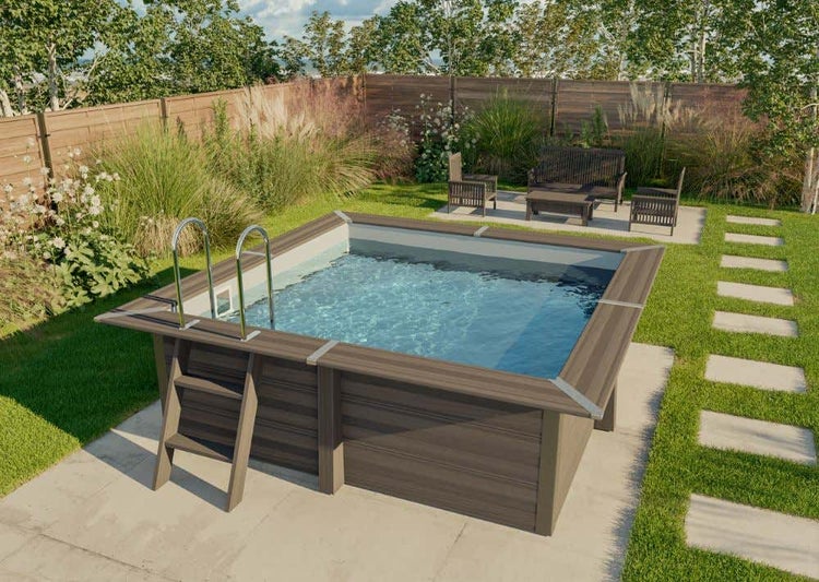 Gre Pools WPC Pool Rhodos Pool aus Holz/Kunststoff in Grau, Naturbelassen