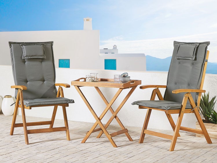 Bistro Set inkl. Kissen klappbar JAVA Akazienholz Graphitgrau