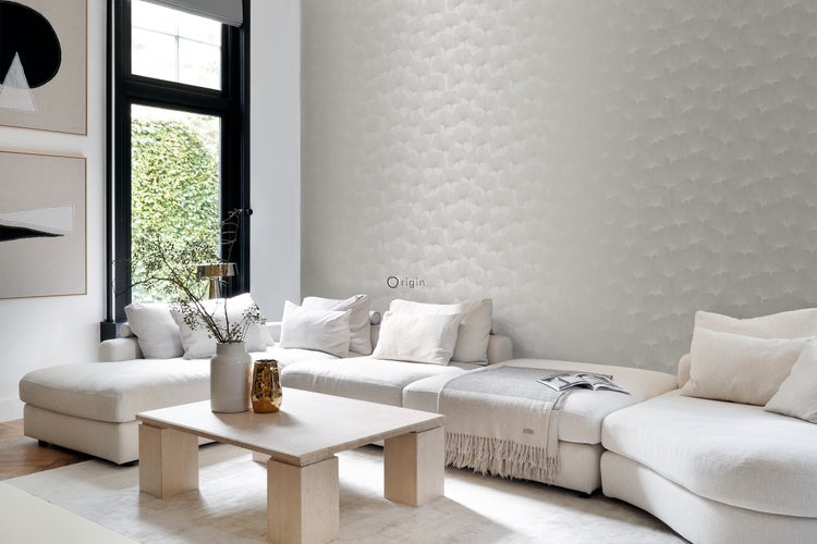Origin Wallcoverings Tapete Ginkgoblätter Warmgrau - 53 cm x 10.05 m - 347749