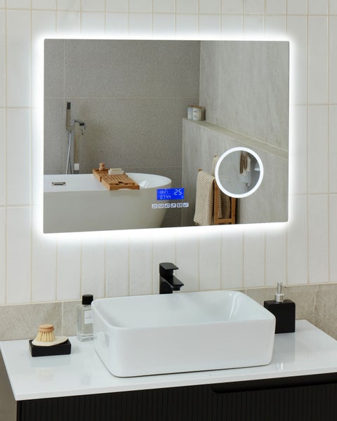 Badspiegel mit LED-Beleuchtung Bluetooth-Lautsprecher rechteckig 60 x 80 cm MONTARON