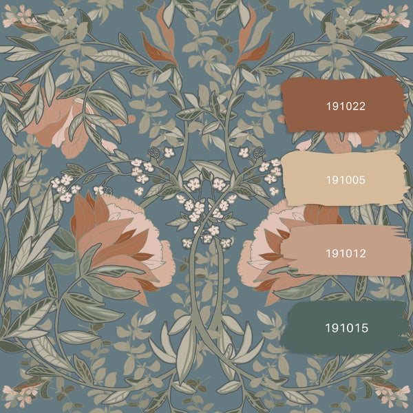 ESTAhome Tapete Blumenmuster im Jugendstil Graublau - 53 cm x 10.05 m - 139643