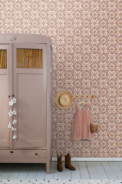 ESTAhome Tapete Blumenmuster mauve-violett und Braun - 50 x 900 cm - 131501
