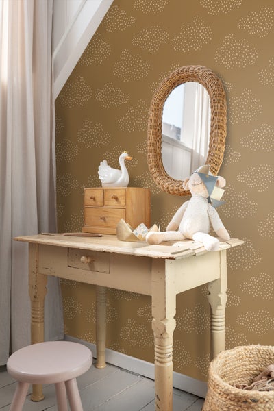 ESTAhome Tapete kleine Wolken Ockergelb und Beige - 50 x 900 cm - 139978
