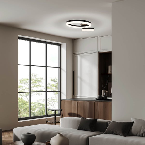 LED-CCT-Deckenleuchte CIRCULO aus schwarzem Metall und sandfarbenem Kunststoff 53 cm lang