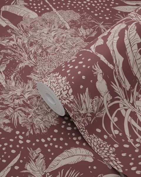 ESTAhome Tapete tropische Blätter Aubergineviolett - 50 x 900 cm - 139891