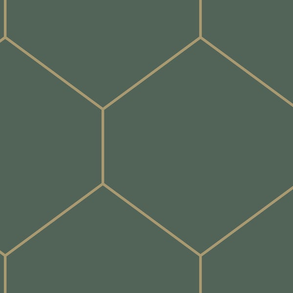 ESTAhome Tapete Wabenmuster Dunkelgrün und Gold - 50 x 900 cm - 139558