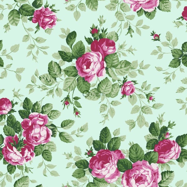 Origin Wallcoverings Tapete Rosen Seladongrün und Rosa - 53 cm x 10.05 m - 326139