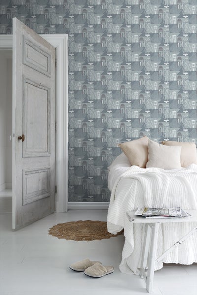 Borastapeter Tapete Mediterrane Häuser Graublau - 53 cm x 10.05 m - 660852