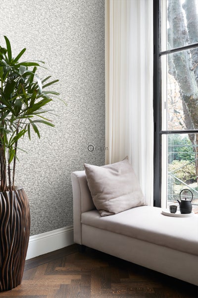 Origin Wallcoverings Tapete metallische Münzen Elfenbeinweiß und Grau - 53 cm x 10.05 m - 347459
