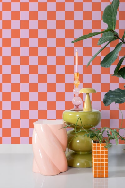ESTAhome Tapete Karomuster Violett und Orange - 53 cm x 10.05 m - 130914