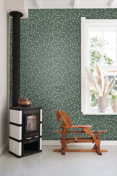 ESTAhome Tapete Blumenmuster Dunkelgrün - 50 x 900 cm - 139593