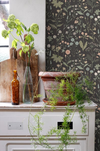 ESTAhome Tapete Feldblumen Antrazitgrau - 50 x 900 cm - 139696