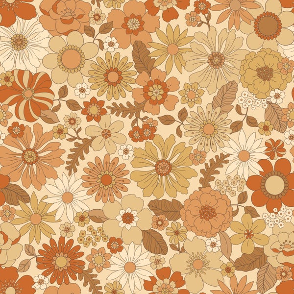 ESTAhome Tapete Retro Blumen Orange - 53 cm x 10.05 m - 130963