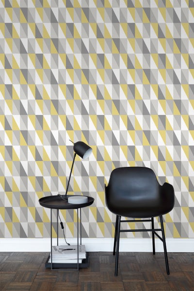 ESTAhome Tapete grafische Dreiecke Ockergelb und Grau - 53 cm x 10.05 m - 138921