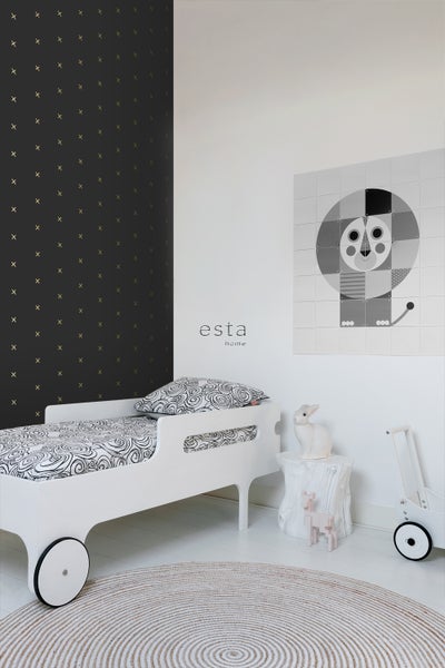 ESTAhome Tapete grafisches Motiv Schwarz und Gold - 53 cm x 10.05 m - 139130