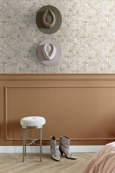 ESTAhome Tapete Ginkgoblätter Weiß und Gold - 53 cm x 10.05 m - 139614