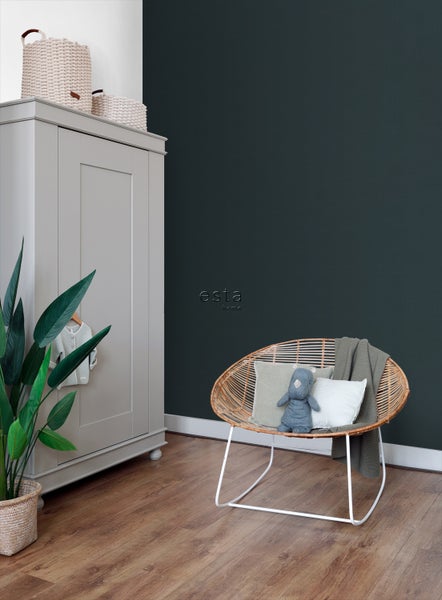 Kinderzimmer mit Kleiderschrank, Pflanze und Rattansessel