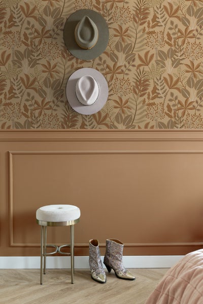 ESTAhome Tapete Blätter Beigebraun und Terrakotta - 50 x 900 cm - 139815