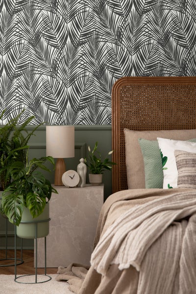 Walls4You Tapete tropische Blätter Schwarz-Weiß - 53 cm x 10.05 m - 935308