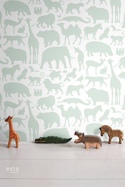 ESTAhome Tapete Tiere Mintgrün - 53 cm x 10.05 m - 139053