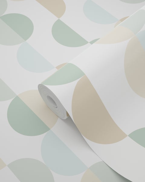 ESTAhome Tapete grafisches Motiv Graugrün, Hellblau und Beige - 50 x 900 cm - 139620