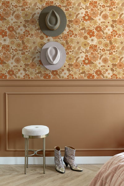 ESTAhome Tapete Retro Blumen Orange - 53 cm x 10.05 m - 130963