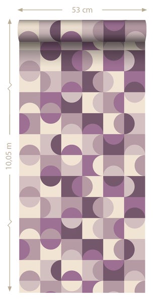 ESTAhome Tapete Kreise im Bauhaus-Stil Lila und Beige - 50 x 900 cm - 130939