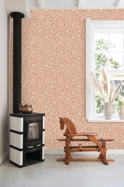 ESTAhome Tapete Blumenmuster Terrakottarosa - 50 x 900 cm - 131517
