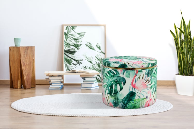 Hocker florales Muster, mit Stauraum Multi / Grün Rund Ø 53 cm