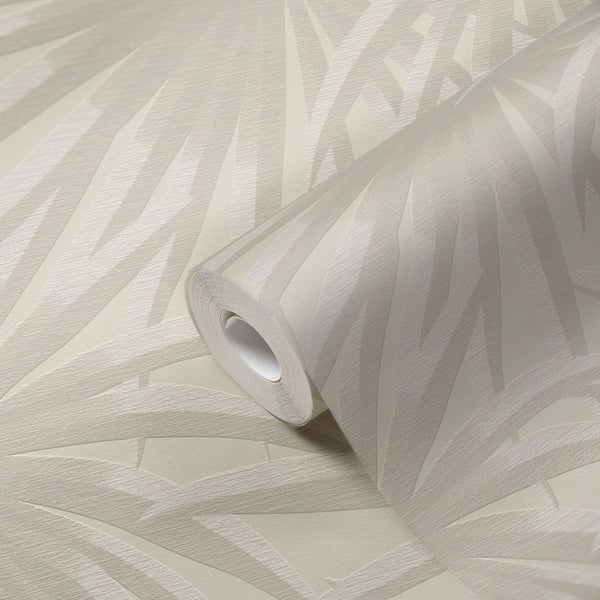 A.S. Création Tapete Palmblätter Creme-Beige und Hellgrau - 53 cm x 10.05 m - AS-393381