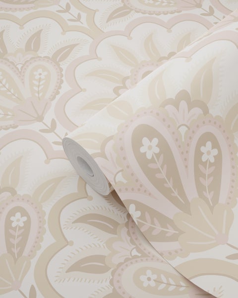 ESTAhome Tapete orientalisches Barockmotiv Beige und Rosa - 50 x 900 cm - 131032