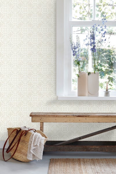 ESTAhome Tapete abgenutzte Fliesen Beige - 53 cm x 10.05 m - 128042