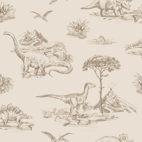 ESTAhome Tapete Dinosaurier Beige - 53 cm x 10.05 m - 139557