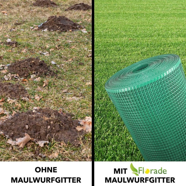 Maulwurfgitter Florade Premium 0,8 m x 300 m Polyethylen (PE) Grün inkl. effektiver Schutz gegen Maulwürfe
