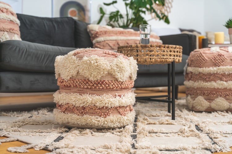 Pouf Hocker handgefertigt Rosa / Creme Rund Ø 35 cm