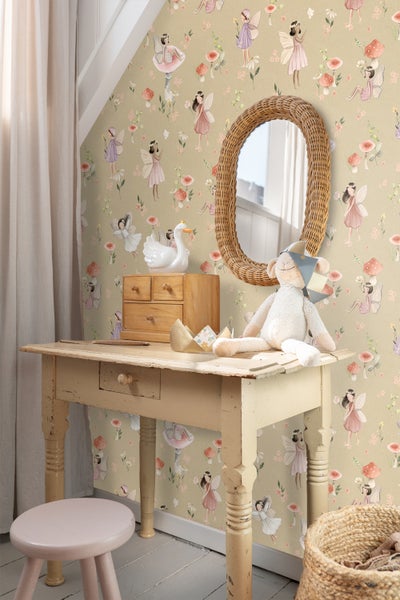 ESTAhome Tapete Elfen Rosa und Grün - 50 x 900 cm - 131340